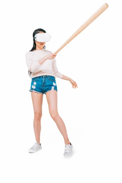 Woman in virtual reality headset with bat — Stock Photo