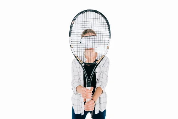 Девушка играет в теннис в виртуальной реальности — стоковое фото