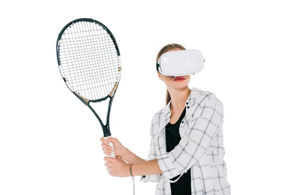 Girl playing tennis in virtual reality — Stock Photo