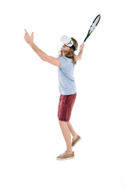 Hombre jugando al tenis en realidad virtual - foto de stock