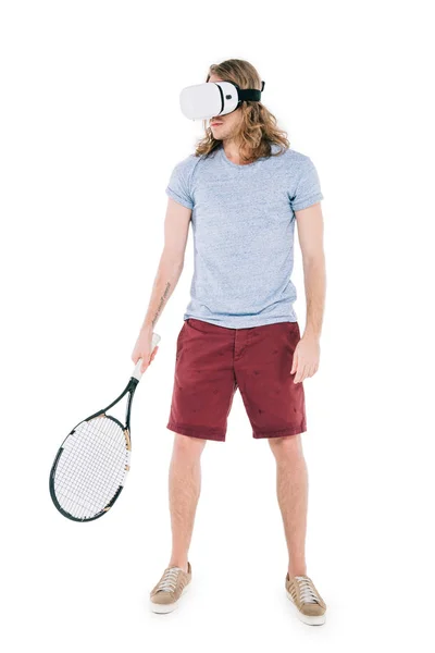 Homem jogando tênis em realidade virtual — Fotografia de Stock