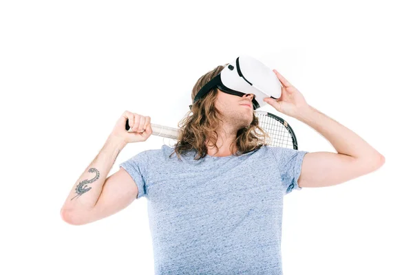 Homme jouant au tennis en réalité virtuelle — Photo de stock