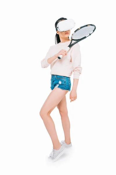 Girl playing tennis in virtual reality — Stock Photo