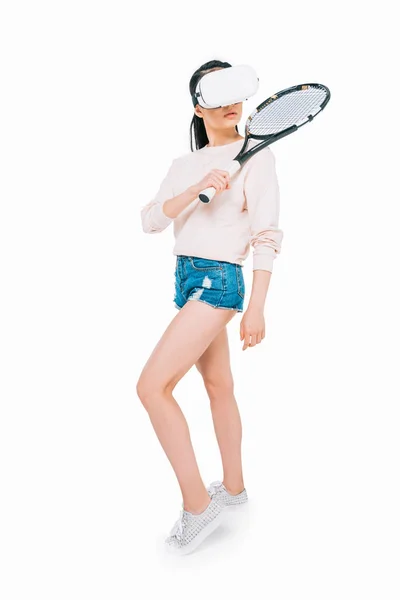 Fille jouer au tennis en réalité virtuelle — Photo de stock