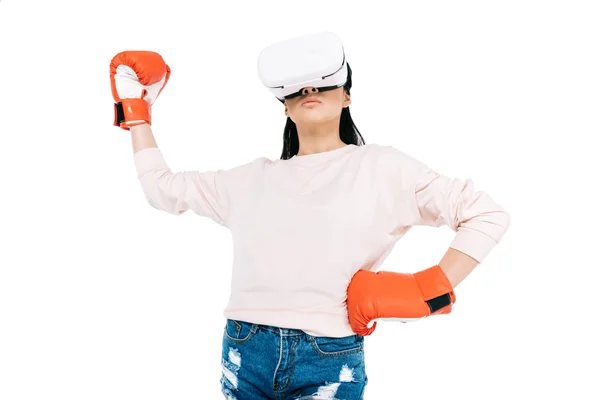 Boxeo de mujer en realidad virtual - foto de stock