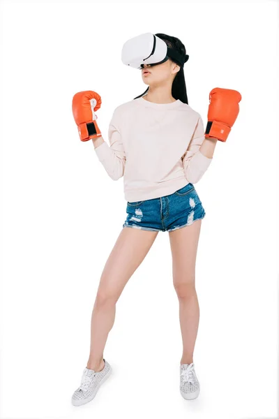 Woman boxing in virtual reality — Stock Photo