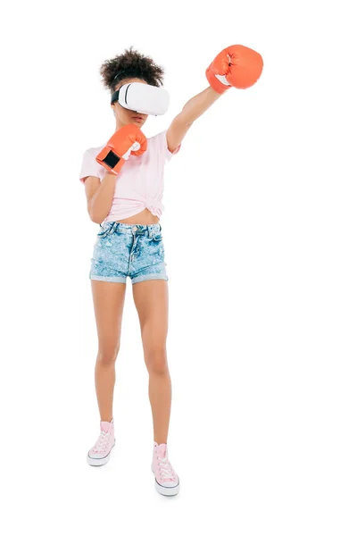 Woman boxing in vr headset — Stock Photo