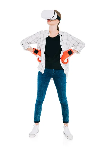 Woman boxing in virtual reality headset — Stock Photo