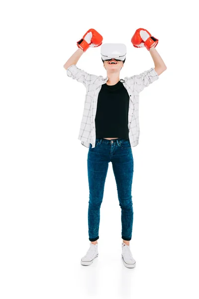 Mulher boxe em realidade virtual headset — Fotografia de Stock