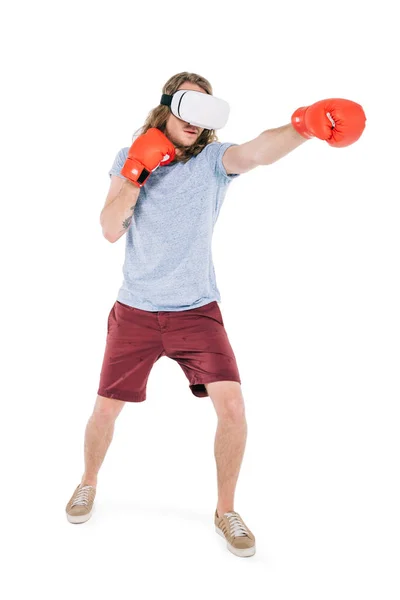 Man boxing in virtual reality headset — Stock Photo