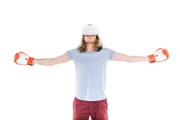 Homem boxe em realidade virtual headset — Fotografia de Stock