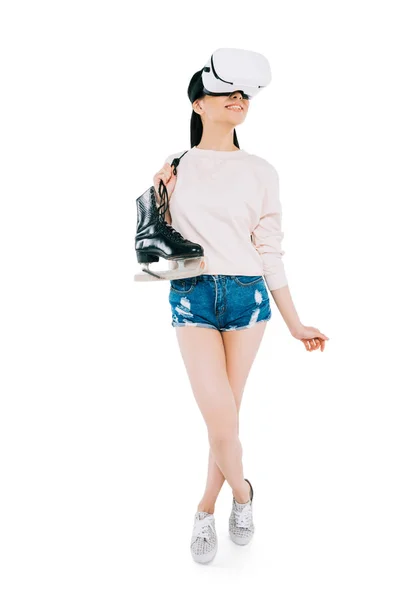 Girl in virtual reality headset with skates — Stock Photo