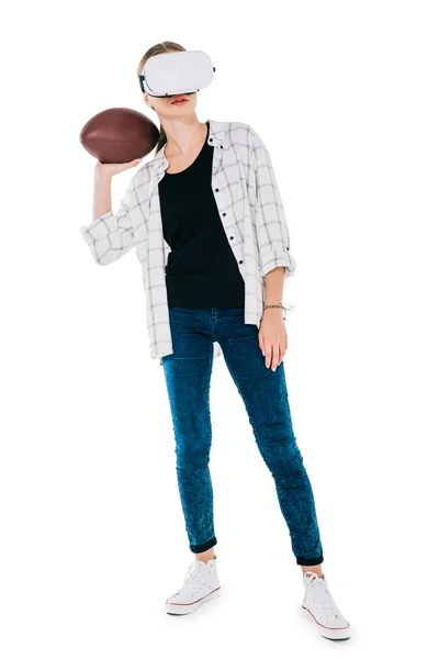 Woman in virtual reality headset with ball — Stock Photo