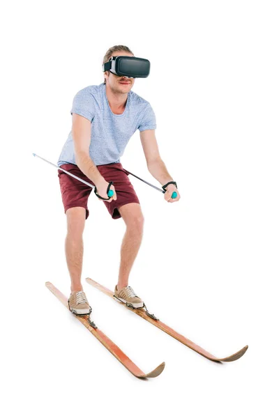 Man in virtual reality headset skiing — Stock Photo