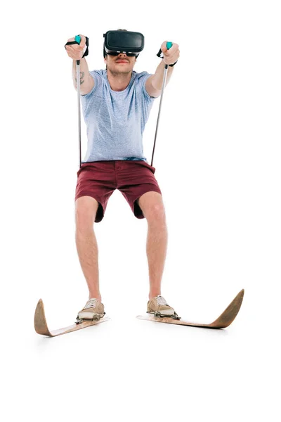 Man in virtual reality headset skiing — Stock Photo