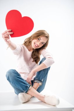 Woman with paper heart clipart
