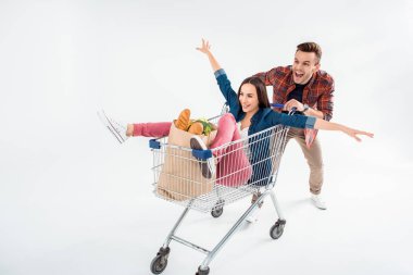 Couple with shopping cart clipart