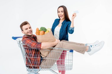 Couple with shopping cart clipart