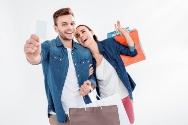 happy couple after shopping clipart