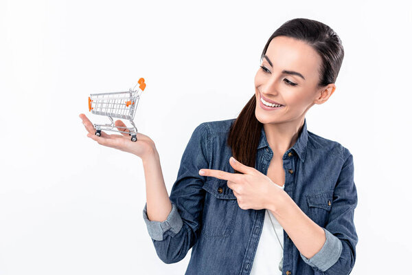 woman holding shopping cart model