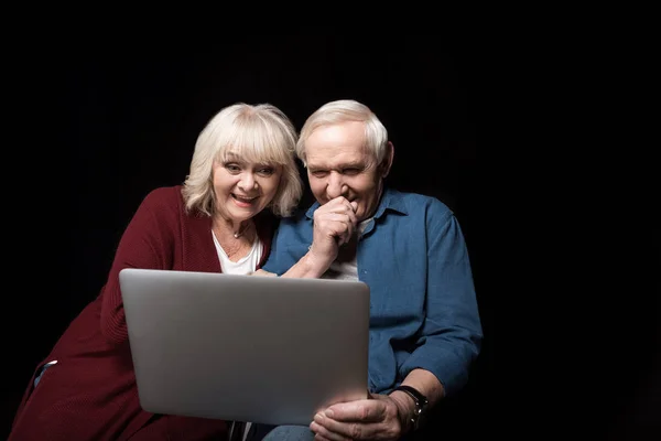 使用笔记本电脑的老年夫妇 — 免费的图库照片