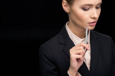 businesswoman with pen in hand clipart