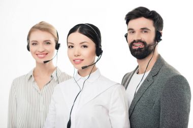 call center operators in headsets clipart