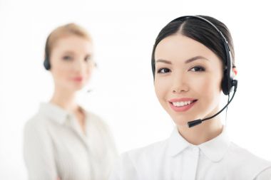 call center operators in headsets clipart