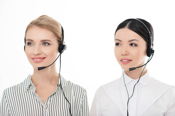 call center operators in headsets