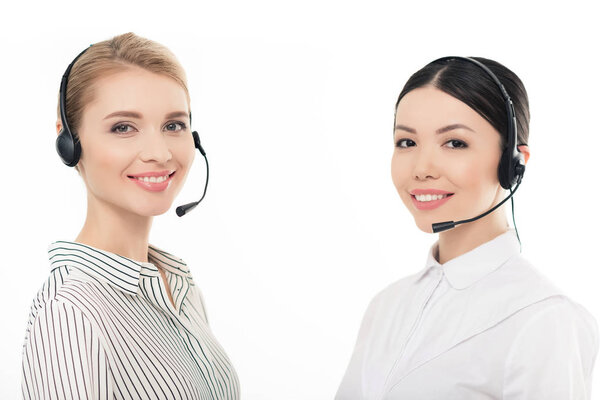 call center operators in headsets