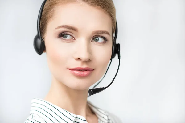 Call center-operator in hoofdtelefoon — Stockfoto