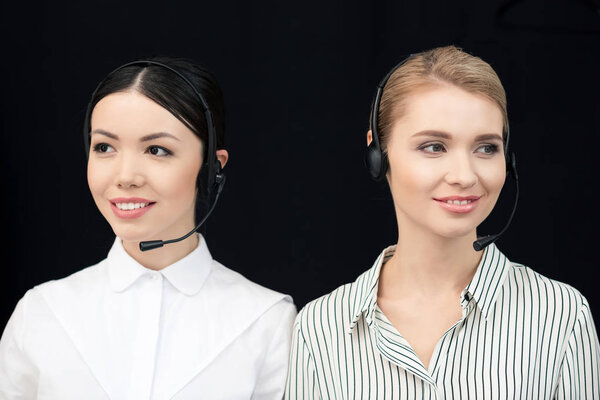 call center operators in headsets