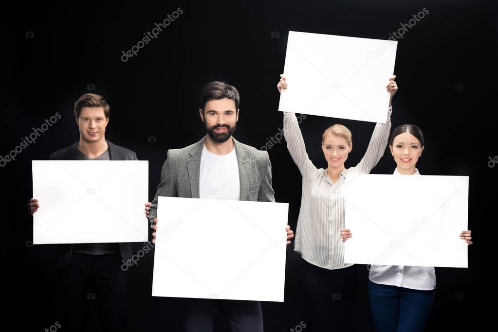 business people with blank cards