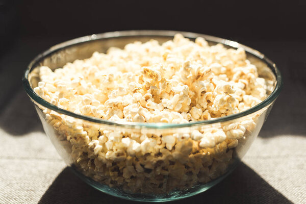 popcorn in glass bowl