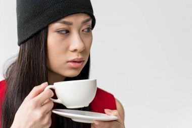 asian woman with tea cup clipart