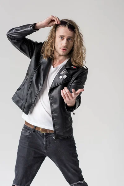 Man in black leather jacket — Stock Photo, Image