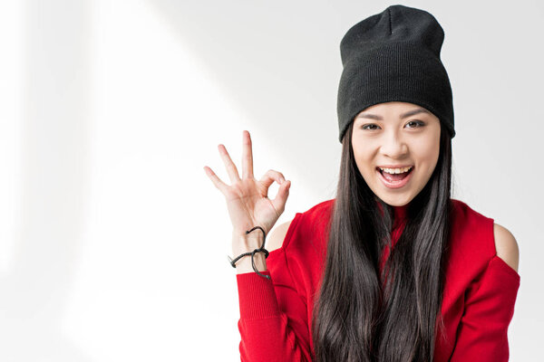 woman showing ok sign