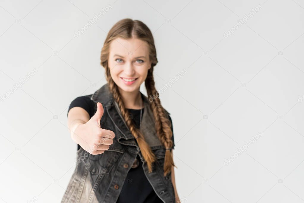 woman showing thumb up