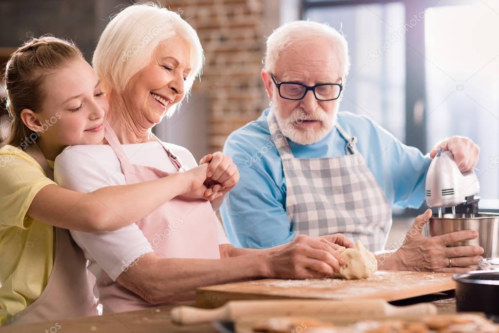 Family kneading dough 