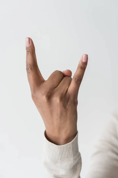 Woman showing rock sign — Stock Photo, Image