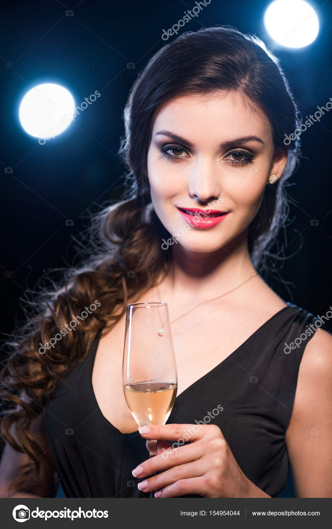 Stylish Woman Drinking Champagne Stock Photo Tarasmalyarevich