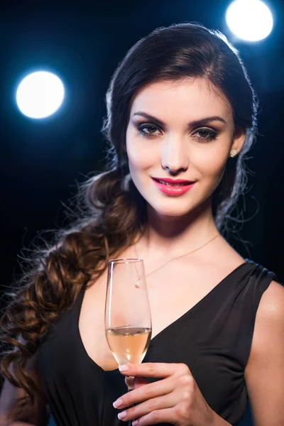 Stylish woman drinking champagne — Stock Photo, Image