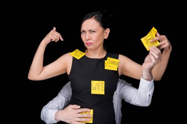 mature businesswoman with sticky notes clipart