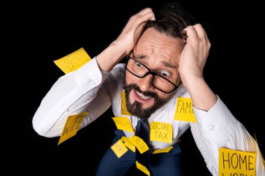 stressed businessman with sticky notes clipart