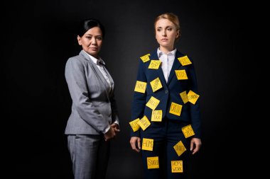 stressed businesswoman with colleague clipart