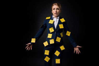 stressed businesswoman with sticky notes clipart
