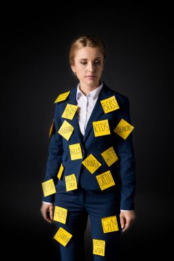 stressed businesswoman with sticky notes clipart