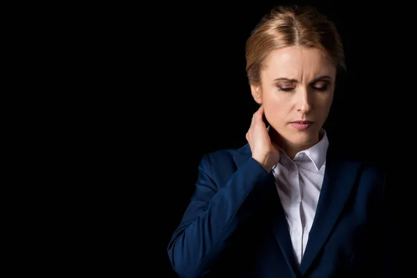 Mujer de negocios cansada con dolor de cabeza —  Fotos de Stock