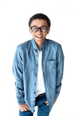 african american teenage boy in eyeglasses clipart