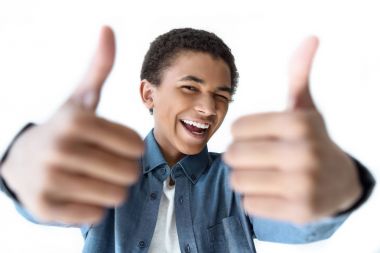 african american teenager showing thumbs up clipart